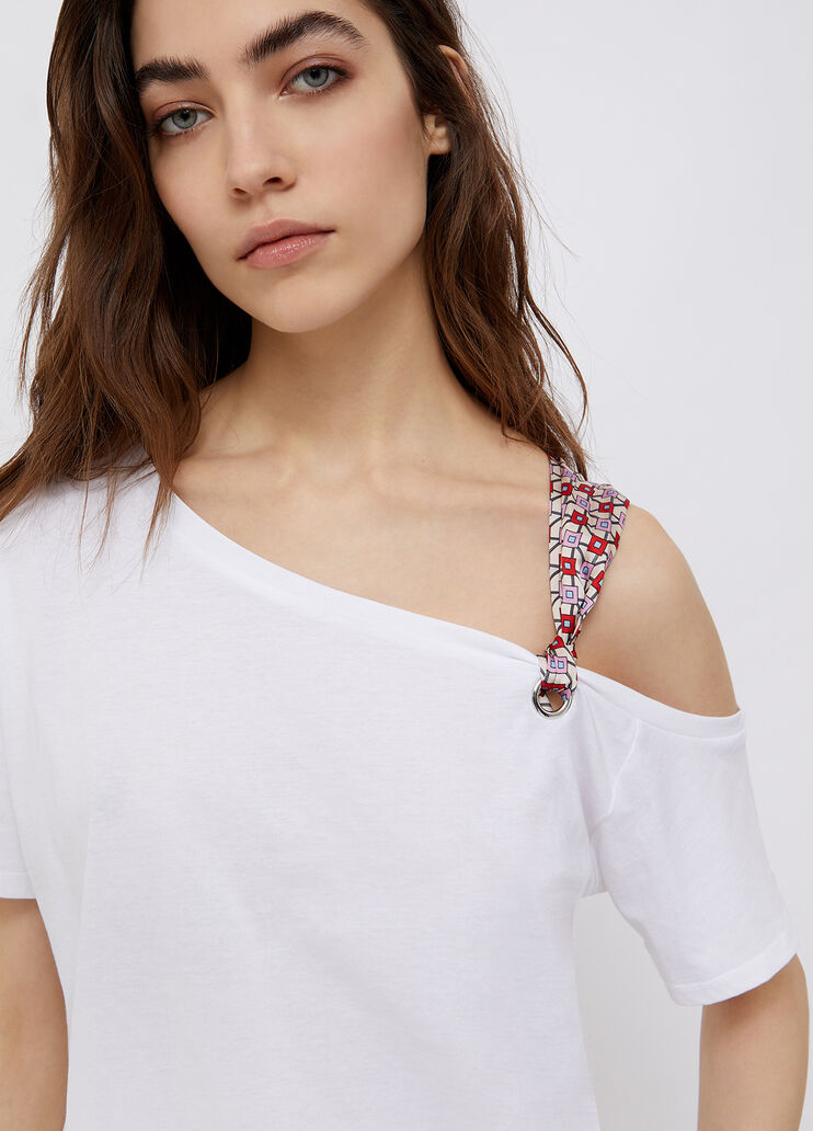 T-shirt with satin shoulder strap white/geometric Liu Jo - large image number 2 T-shirt with satin shoulder strap white/geometric Liu Jo - large image number 2