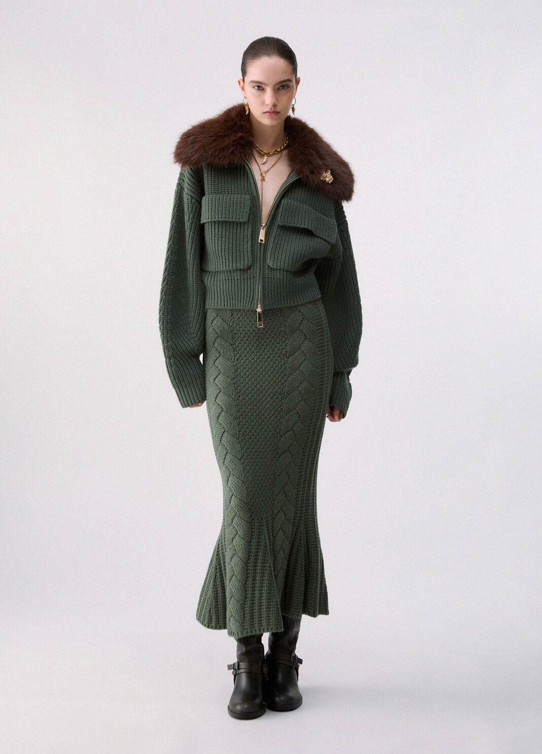 Wool bomber jacket with teddy collar dark green Liu Jo - large image number 5