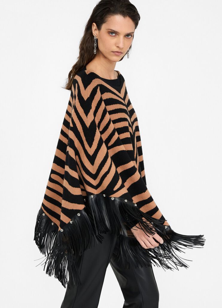 Poncho zébré avec franges beige zébré Liu Jo - large image number 3