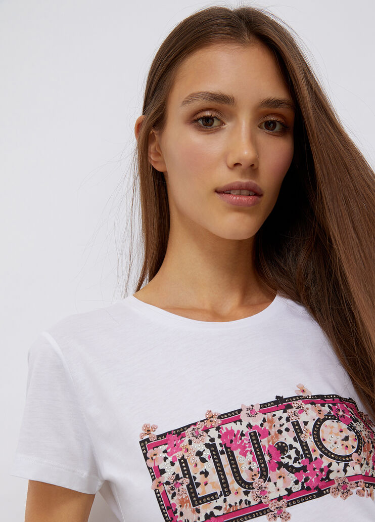 Eco-friendly T-shirt white/pink flowers Liu Jo - large image number 1 Eco-friendly T-shirt white/pink flowers Liu Jo - large image number 1