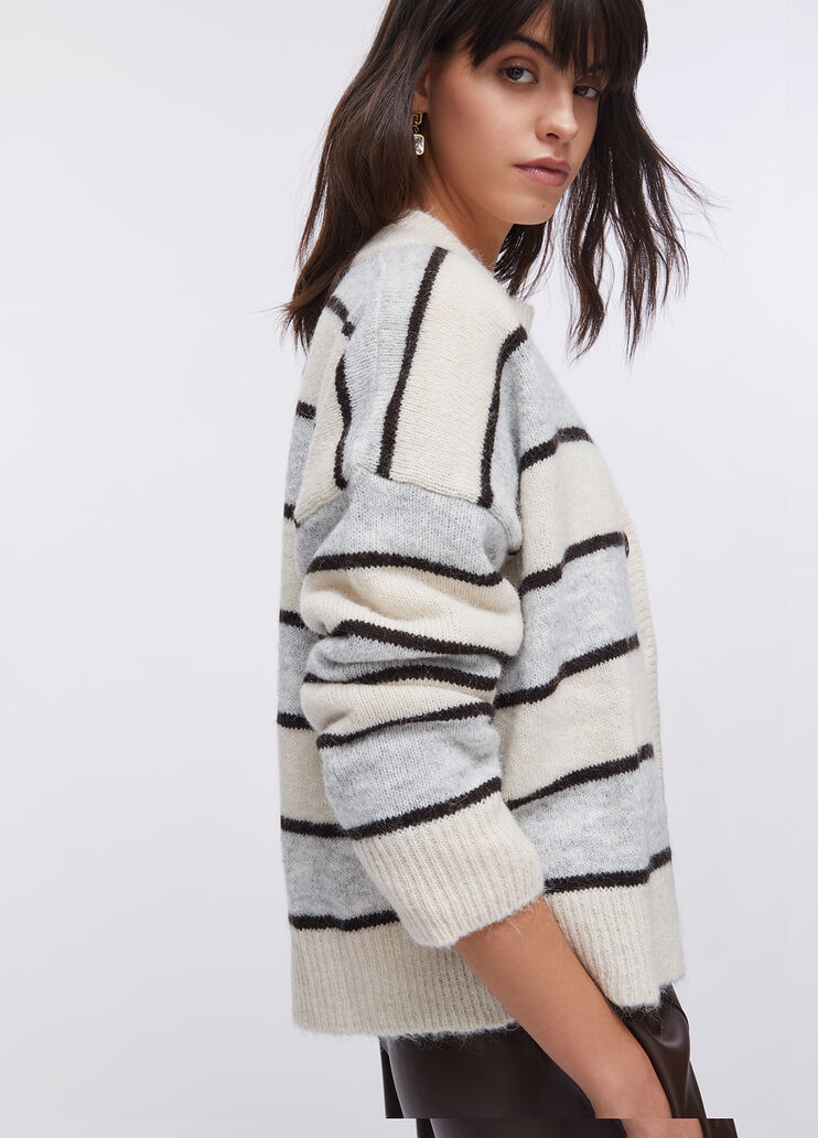 Striped wool and alpaca cardigan grey and beige Liu Jo - large image number 3