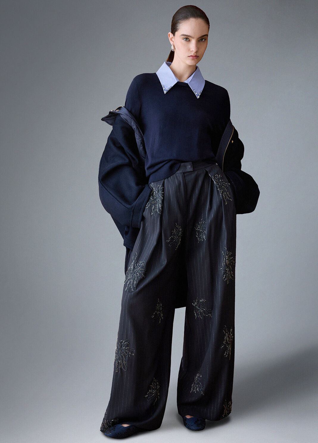 Palazzo trousers with jewel embroidery grey Liu Jo - large image number 2
