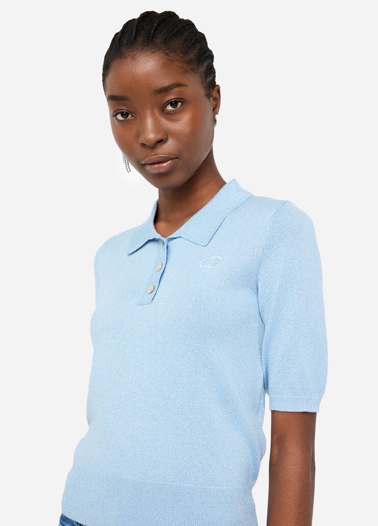 Lurex® knit polo-shirt emerald blue Liu Jo - medium