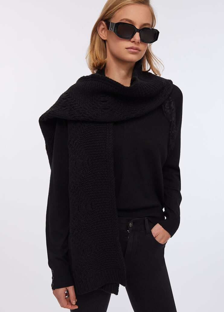 Wool-blend scarf with beading black Liu Jo - medium Wool-blend scarf with beading black Liu Jo - medium