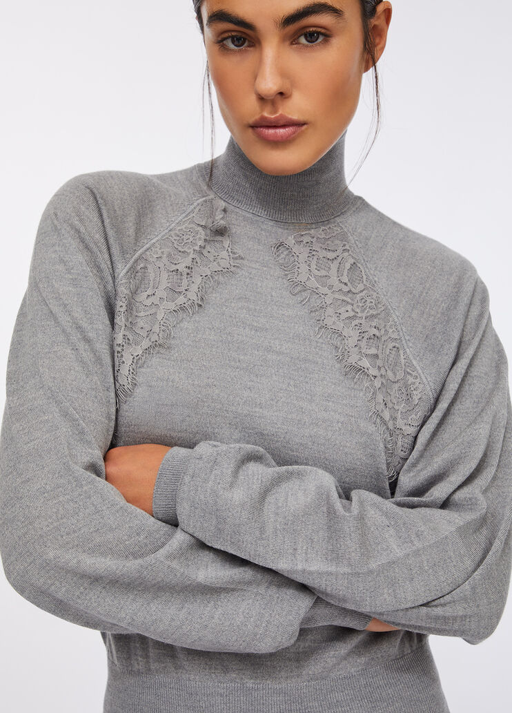 Wool turtleneck with lace grey Liu Jo - large image number 2 Wool turtleneck with lace grey Liu Jo - large image number 2