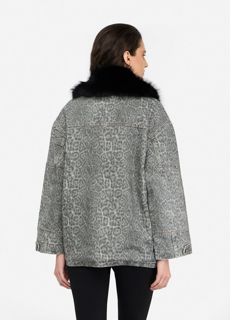 Faux fur jacket with collar grey animal print Liu Jo - large image number 1