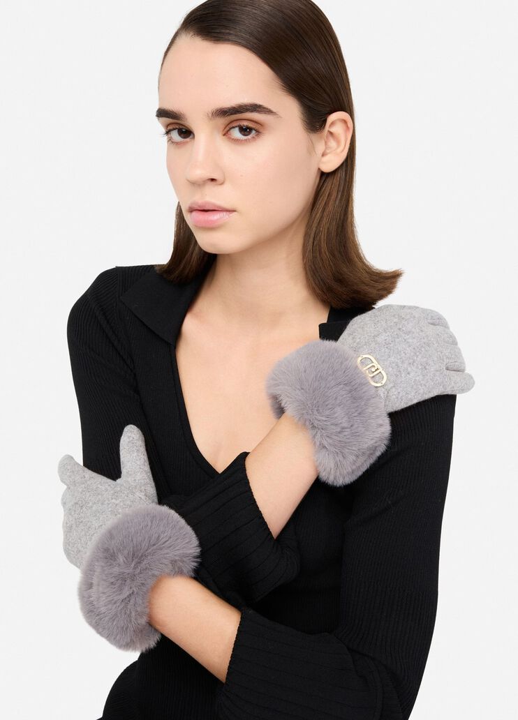 Gloves with faux fur details ice grey Liu Jo - medium Gloves with faux fur details ice grey Liu Jo - medium
