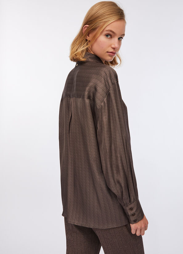 Satin shirt with rhinestones dark brown Liu Jo - large image number 1