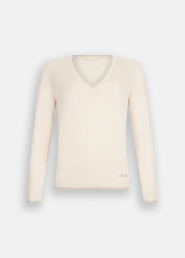 Pullover mit V-Ausschnitt Hellbeige Liu Jo - large image number 6