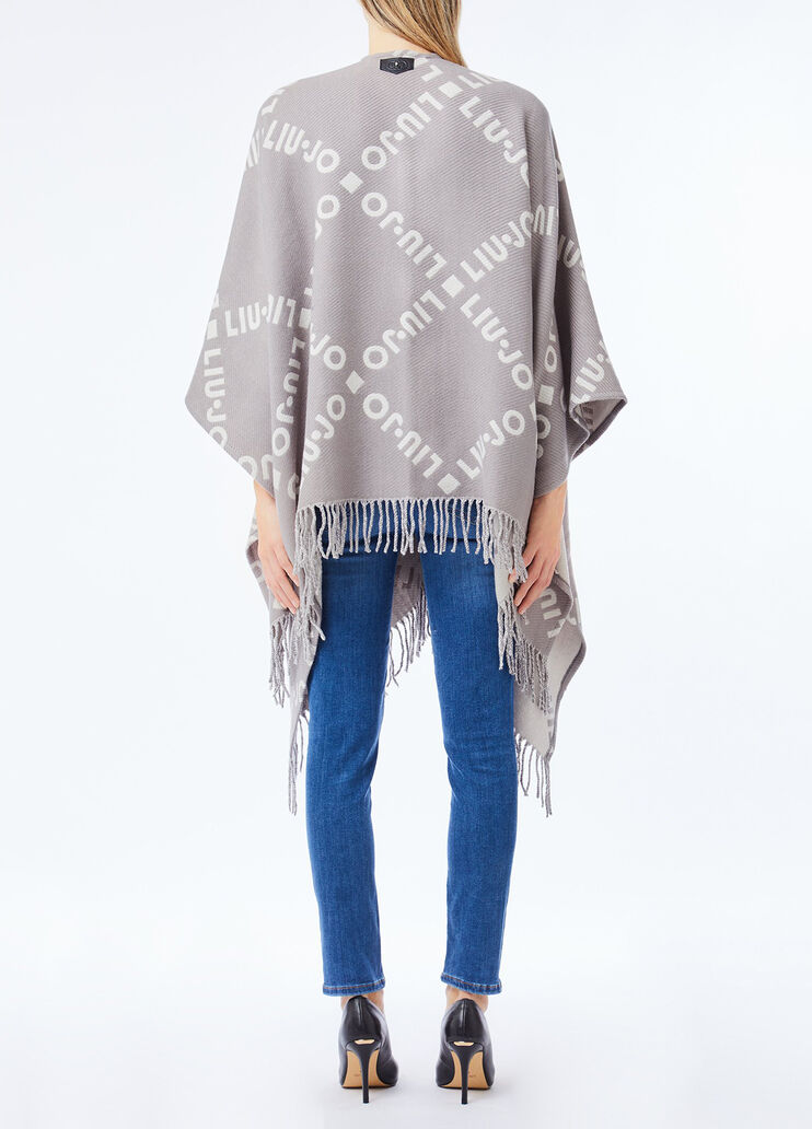 Poncho with logo and fringes grey Liu Jo - medium