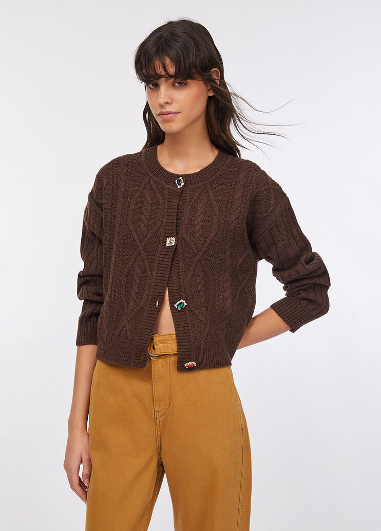 Wool cardigan with bejewelled buttons dark chocolate Liu Jo - medium