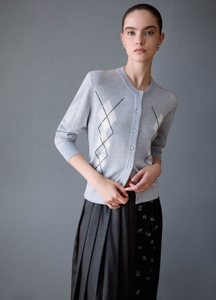 Wool Cardigan with Argyle Pattern grey Liu Jo - medium