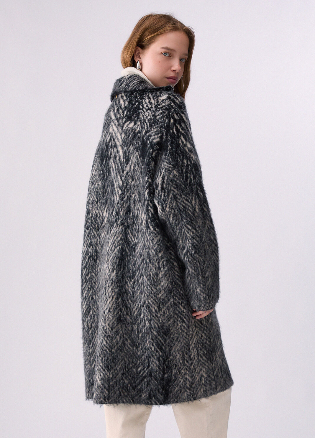Cappotto jacquard in maglia spazzolata grigio spinato Liu Jo - large image number 1