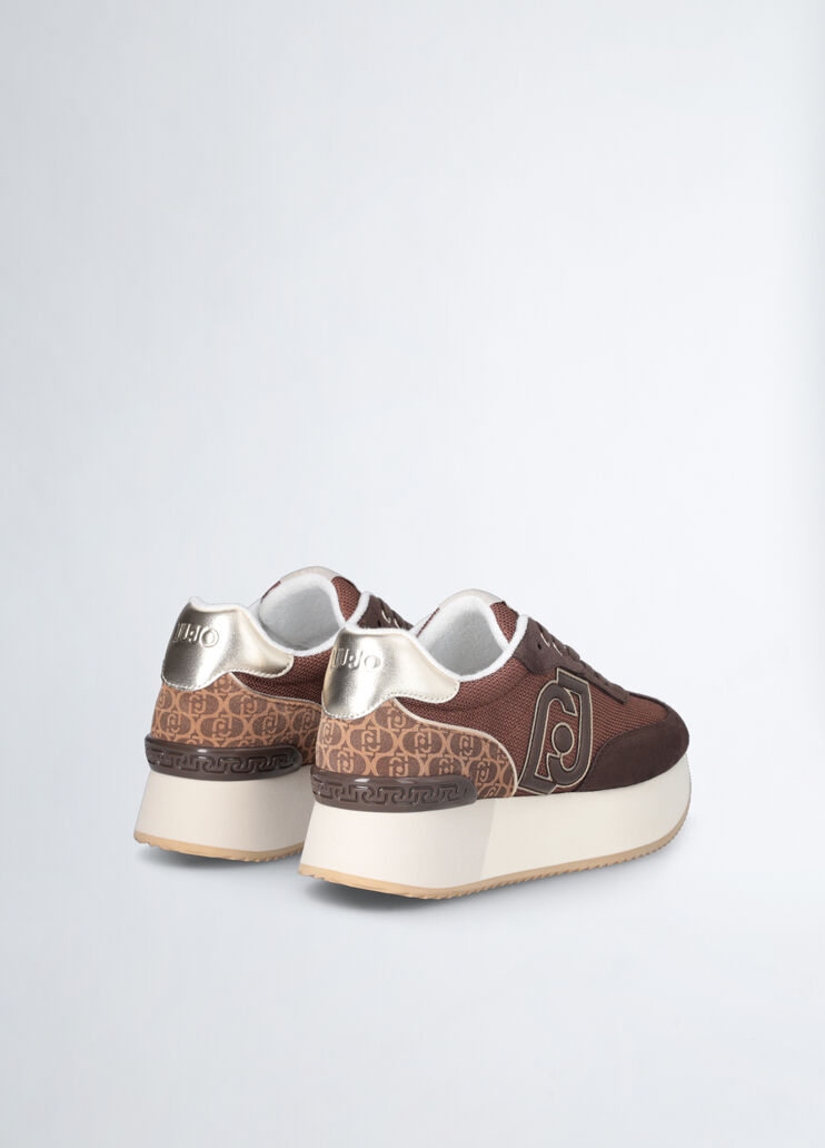 Sneakers monogrammées en maille filet brillante marron Liu Jo - large image number 1