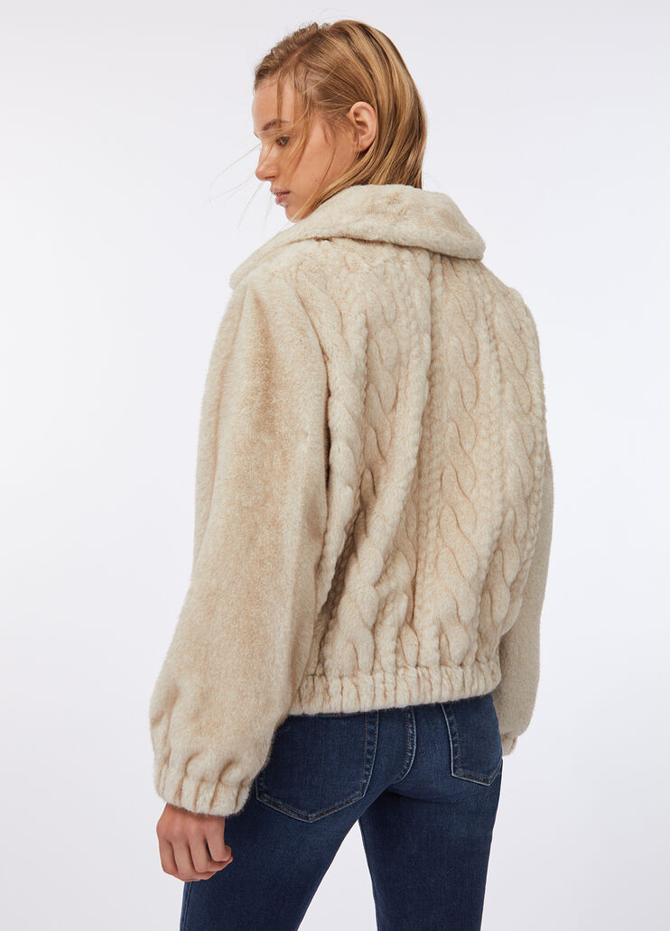 Teddy bomber jacket with cable knit detailing beige Liu Jo - large image number 1 Teddy bomber jacket with cable knit detailing beige Liu Jo - large image number 1