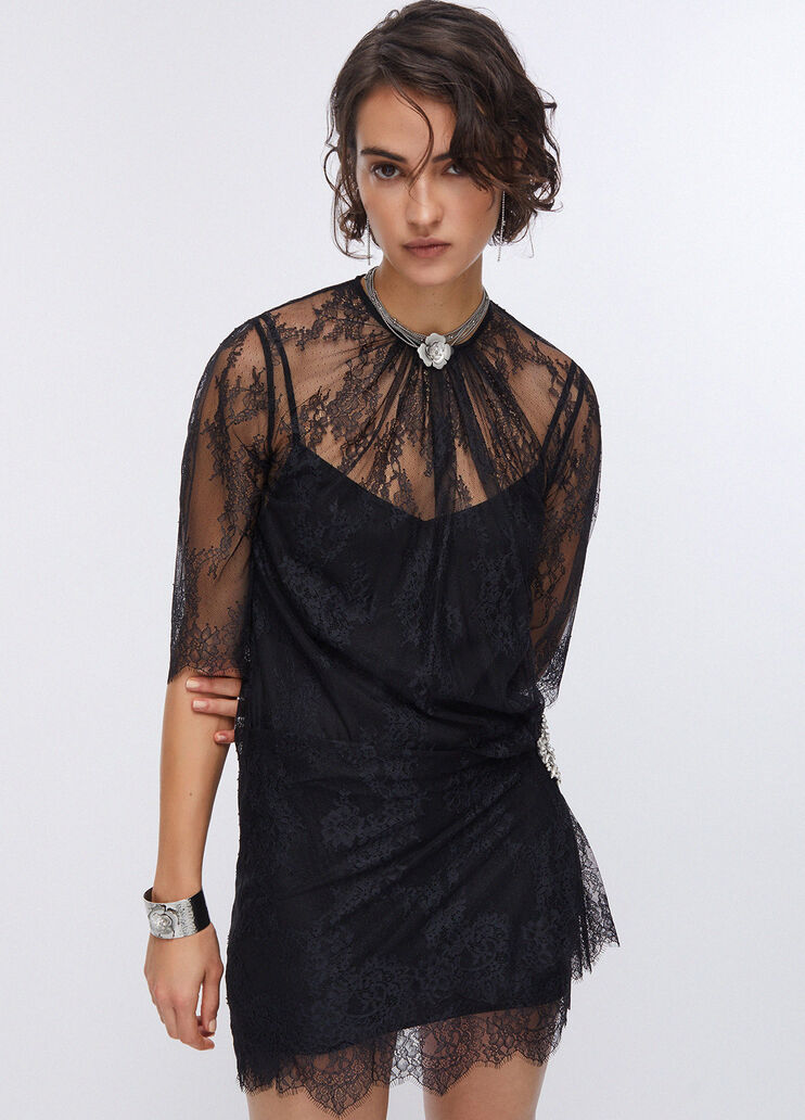 Abito corto in pizzo chantilly nero Liu Jo - large image number 0