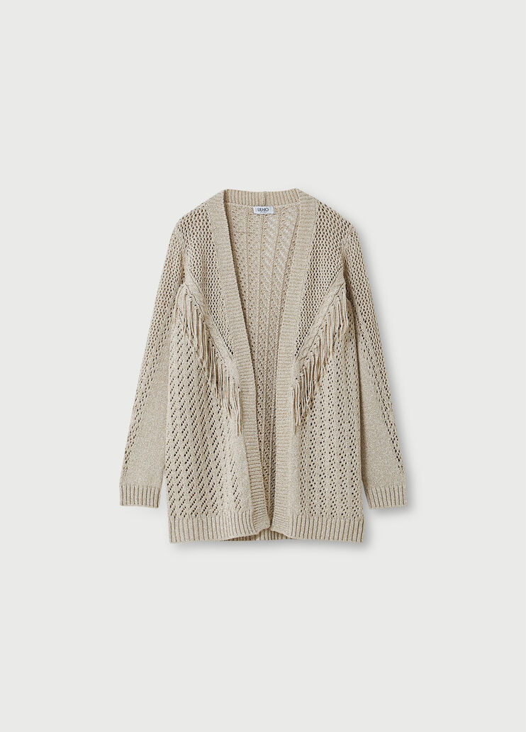 Eco-friendly cardigan with fringes Light gold Liu Jo - large image number 4 Eco-friendly cardigan with fringes Light gold Liu Jo - large image number 4