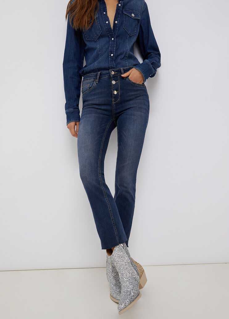 Cropped jeans with frayed edges blue denim Liu Jo - large image number 0