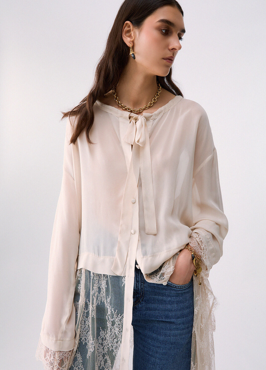 Long Shirt with Lace Details white Liu Jo - large image number 4