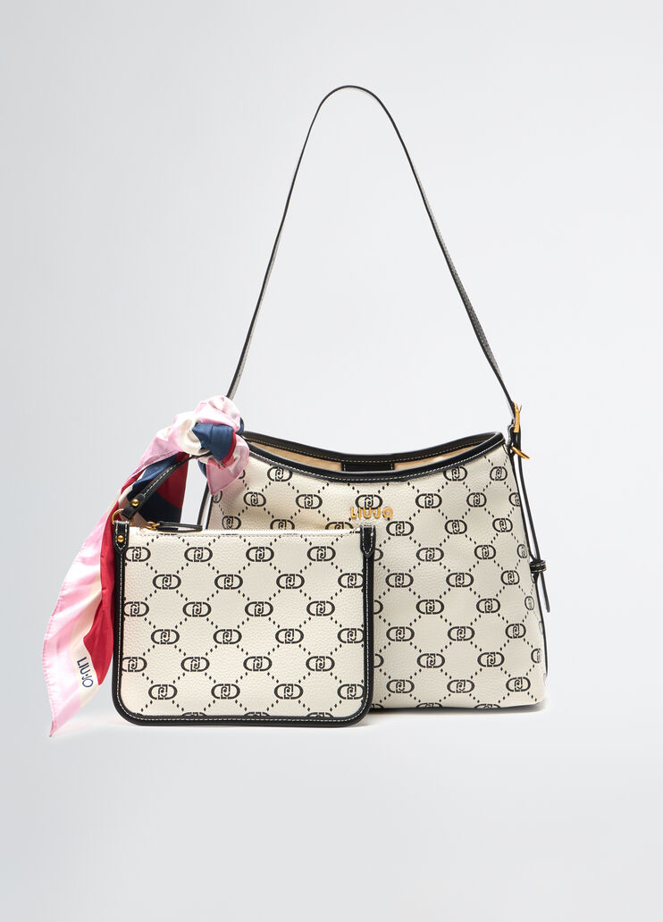 Shoulder bag with logo and foulard light beige Liu Jo - medium Shoulder bag with logo and foulard light beige Liu Jo - medium