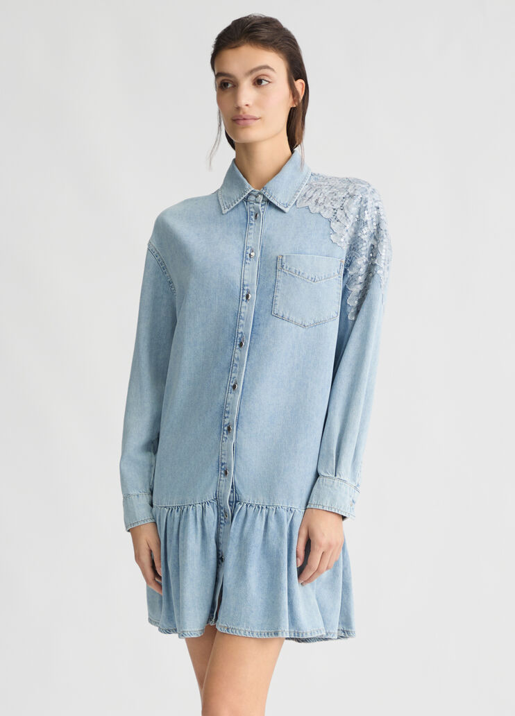 Denim dress with lace light denim Liu Jo - large image number 0 Denim dress with lace light denim Liu Jo - large image number 0