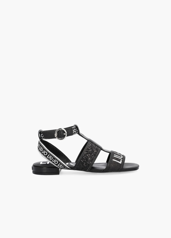 Sandalias planas con logotipo y brillos negro Liu Jo - large image number 0