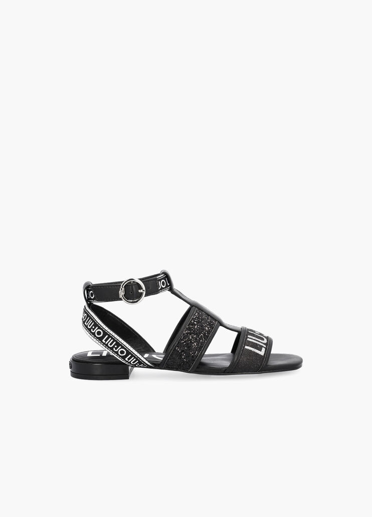Flat sandals with logo and glitter black Liu Jo - large image number 0 Flat sandals with logo and glitter black Liu Jo - large image number 0
