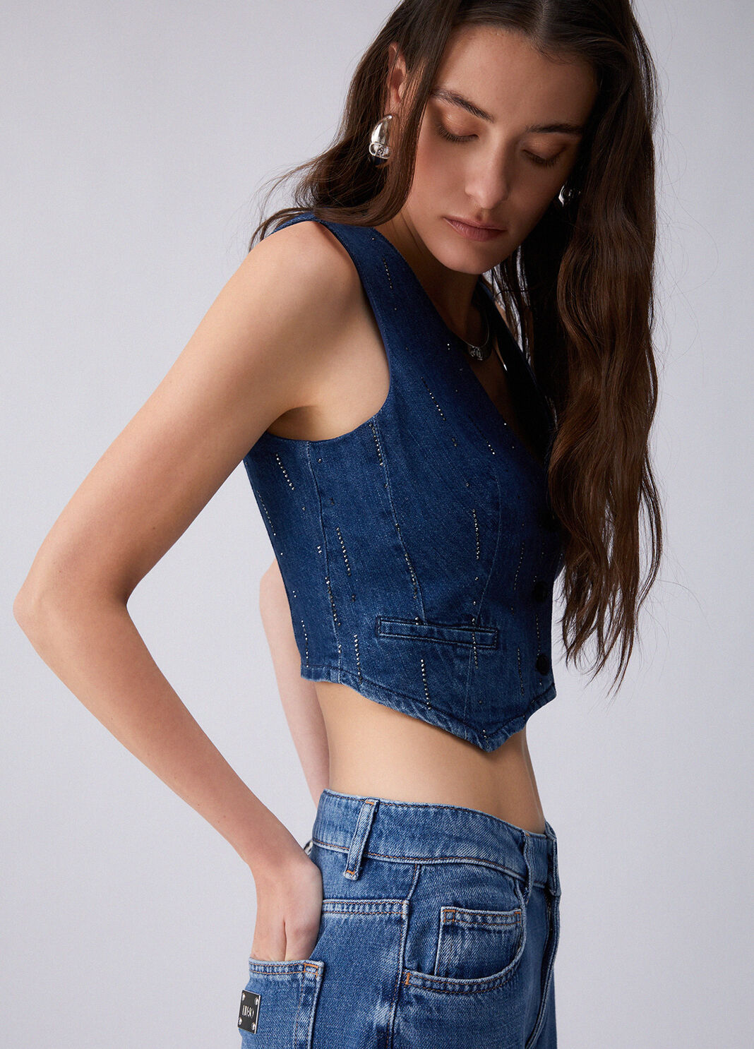 Denim waistcoat with rhinestones blue denim Liu Jo - large image number 3