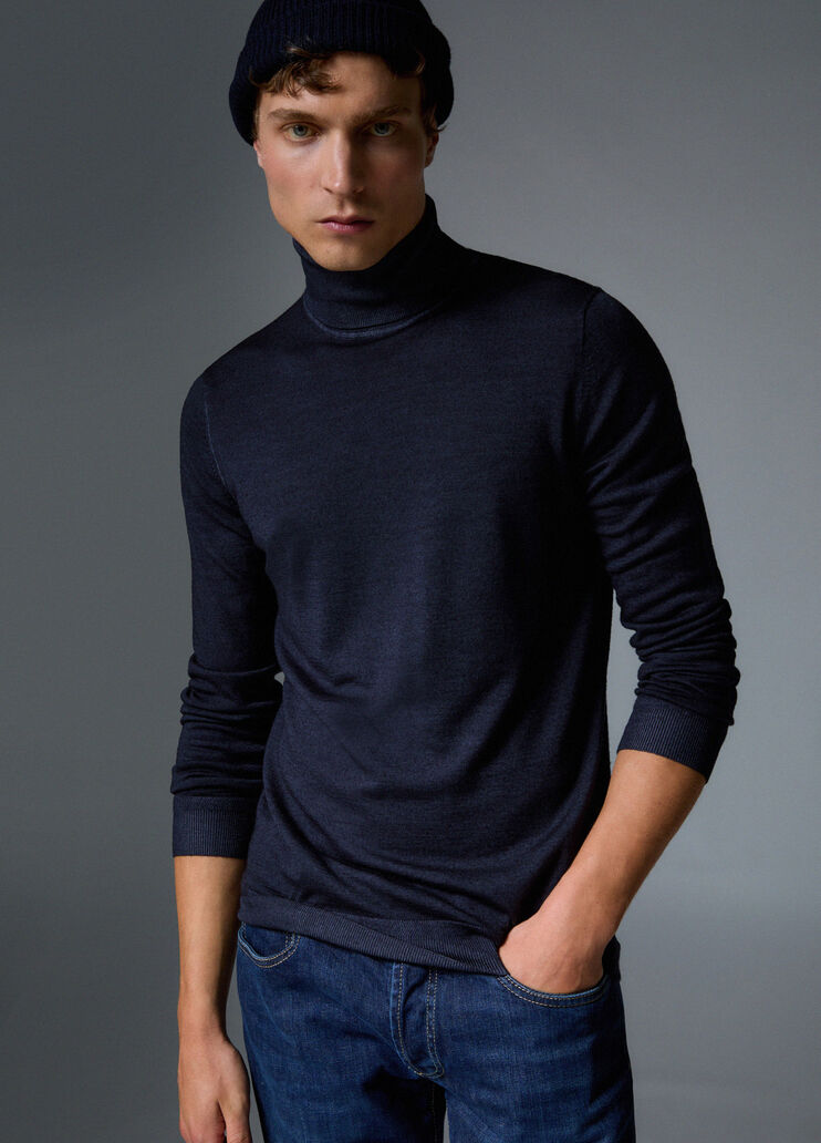 Dolcevita stonewash in lana merino blu scuro Liu Jo - medium