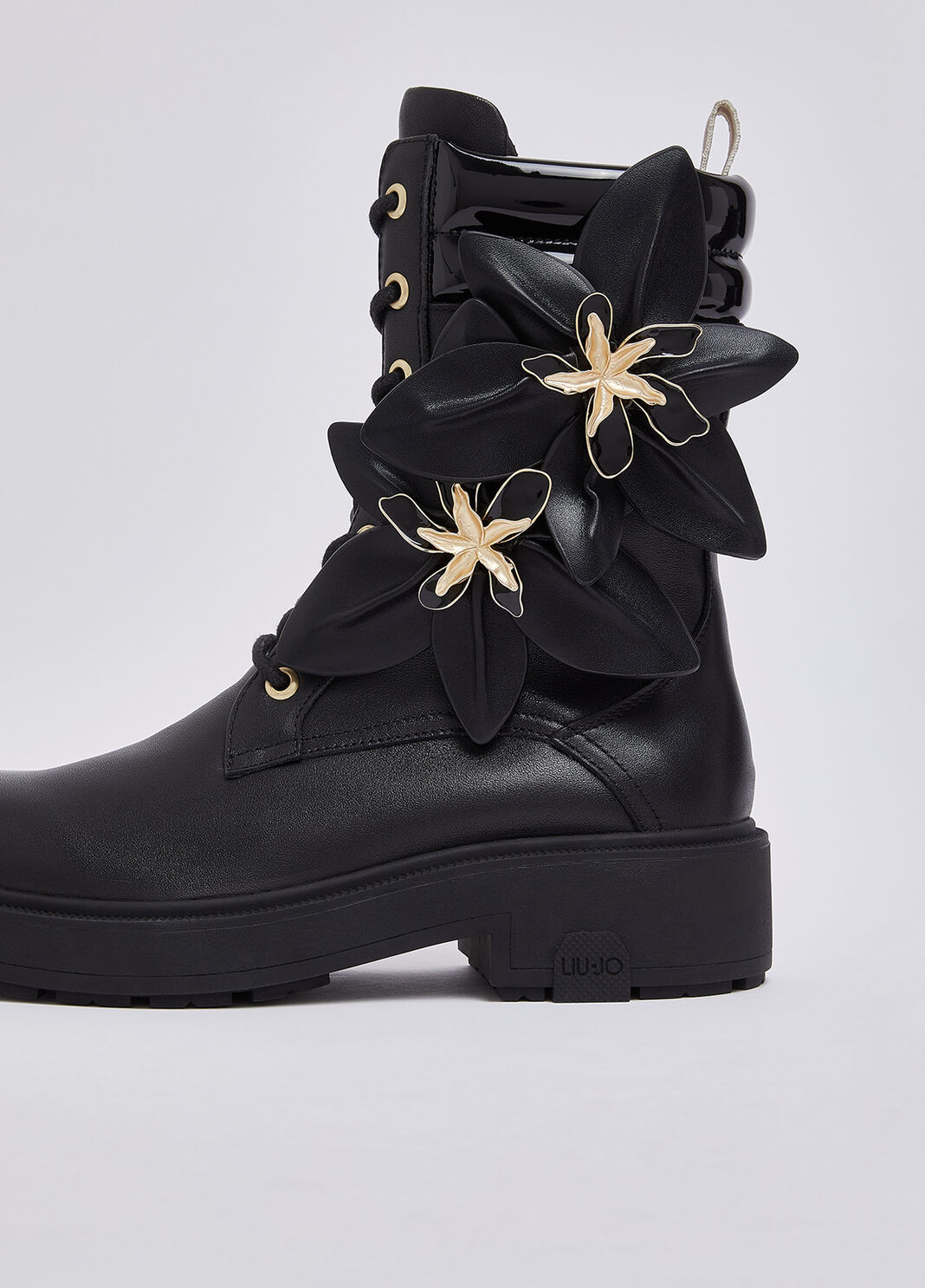 Combat boots in leather with maxi flowers black Liu Jo - large image number 4