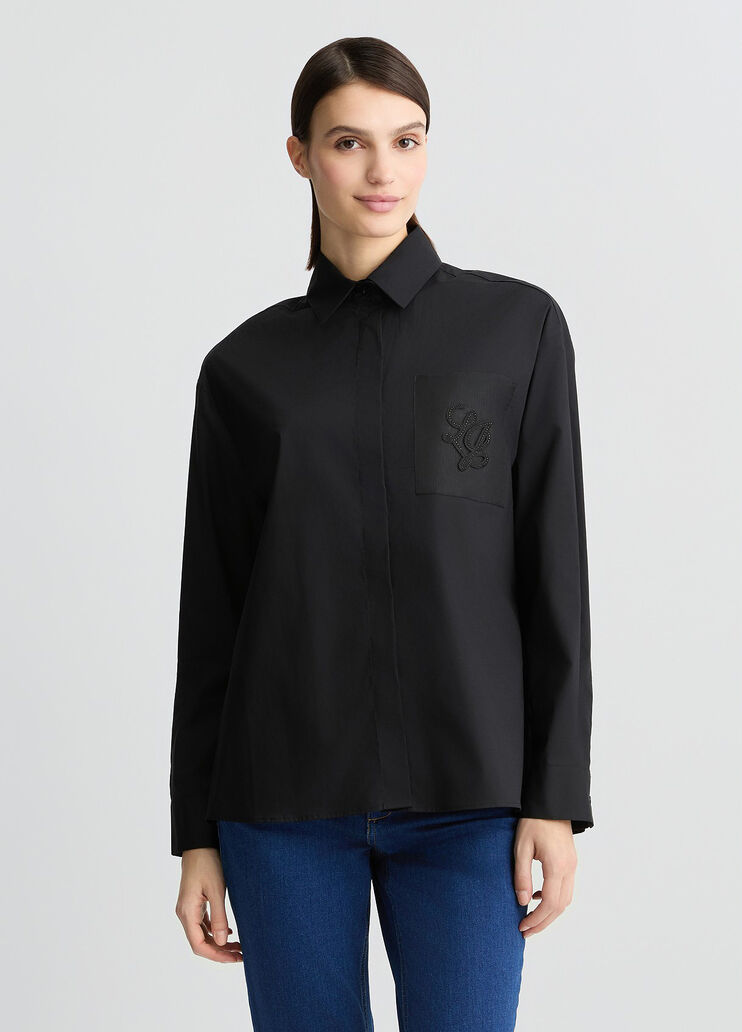 Poplin shirt with rhinestones black/organza Liu Jo - medium Poplin shirt with rhinestones black/organza Liu Jo - medium