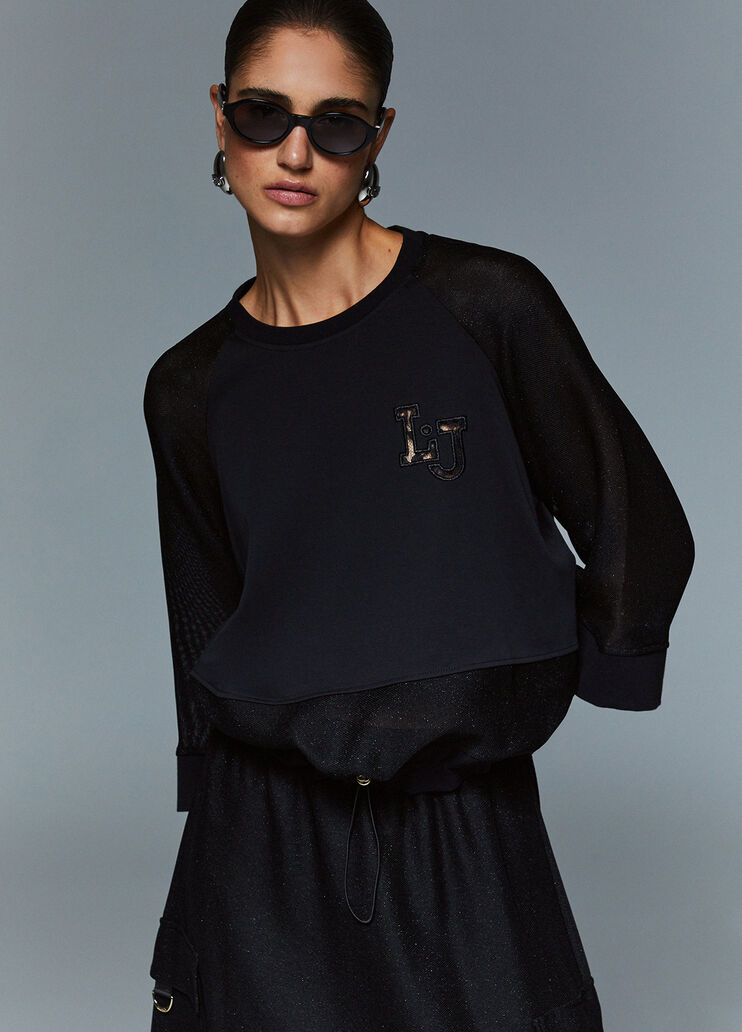 Sweatshirt mit Mesh-Eins&auml;tzen Schwarz Liu Jo - medium