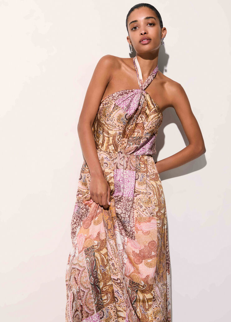 Langes Kleid aus bedrucktem Satin Beige Liu Jo - medium