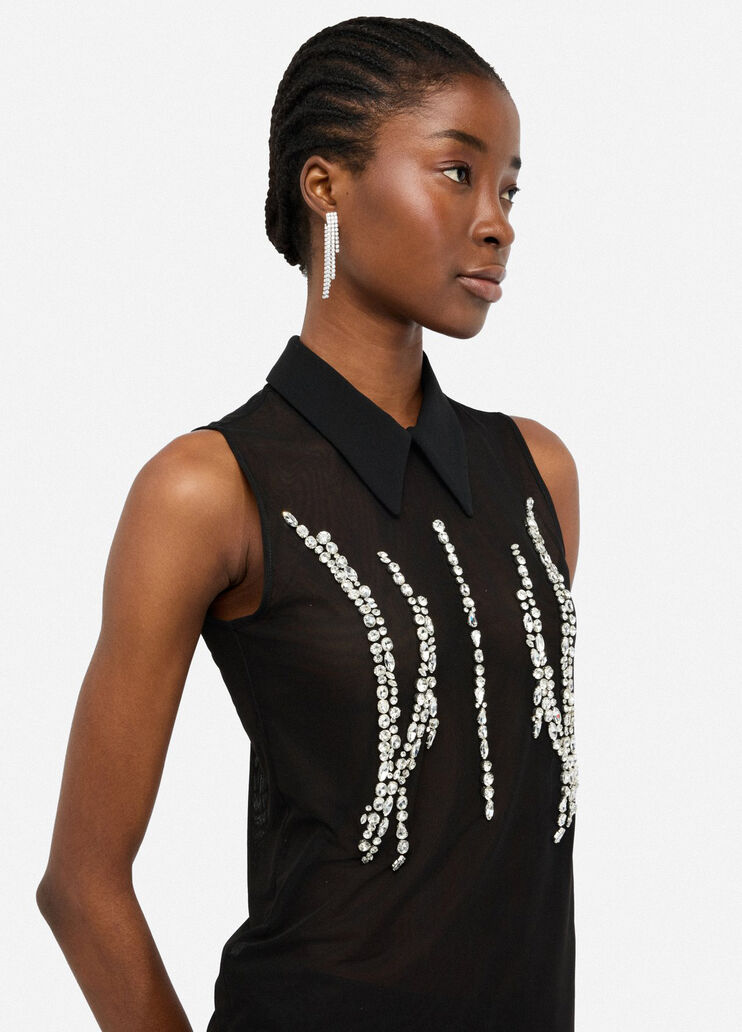 Tulle top with gemstones black Liu Jo - large image number 3 Tulle top with gemstones black Liu Jo - large image number 3