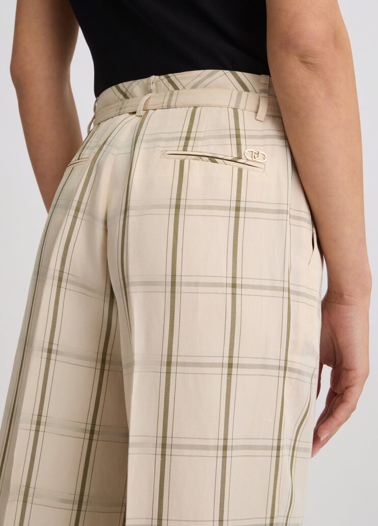 Linen-blend check trousers beige Liu Jo - large image number 4 Linen-blend check trousers beige Liu Jo - large image number 4