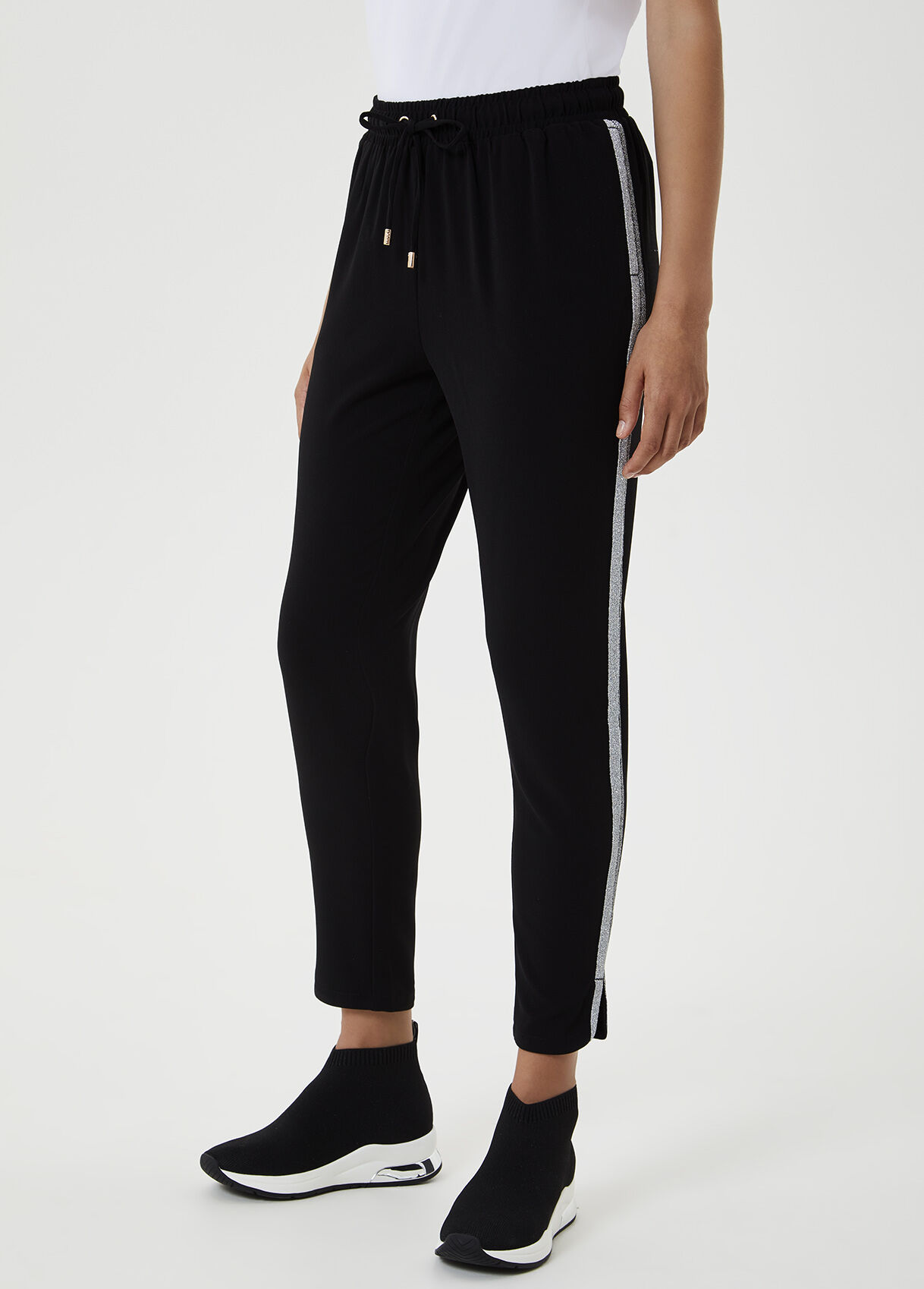 black trousers with glitter stripe