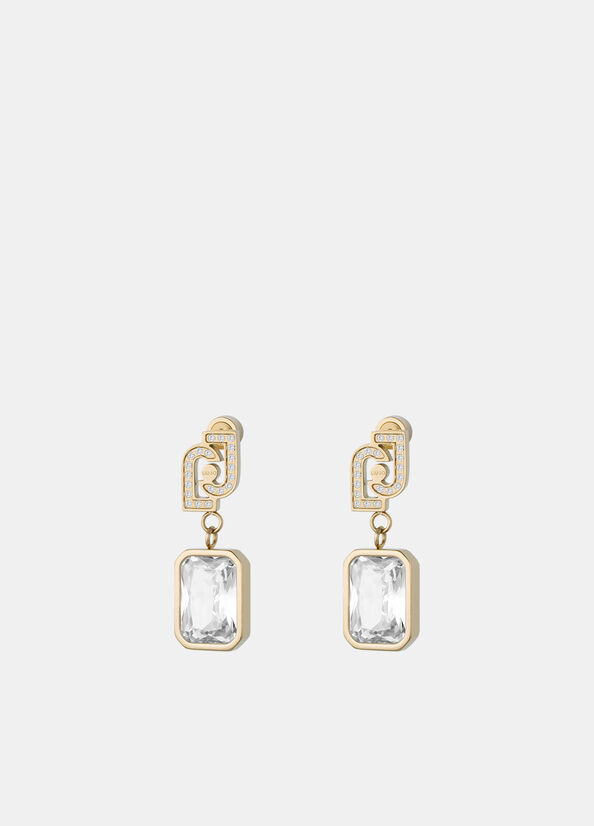 Pendientes con cristal de vidrio dorado Liu Jo - medium