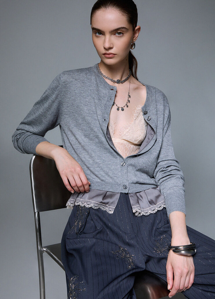 Wollcardigan mit Lingerie-Detail Grau meliert Liu Jo - medium