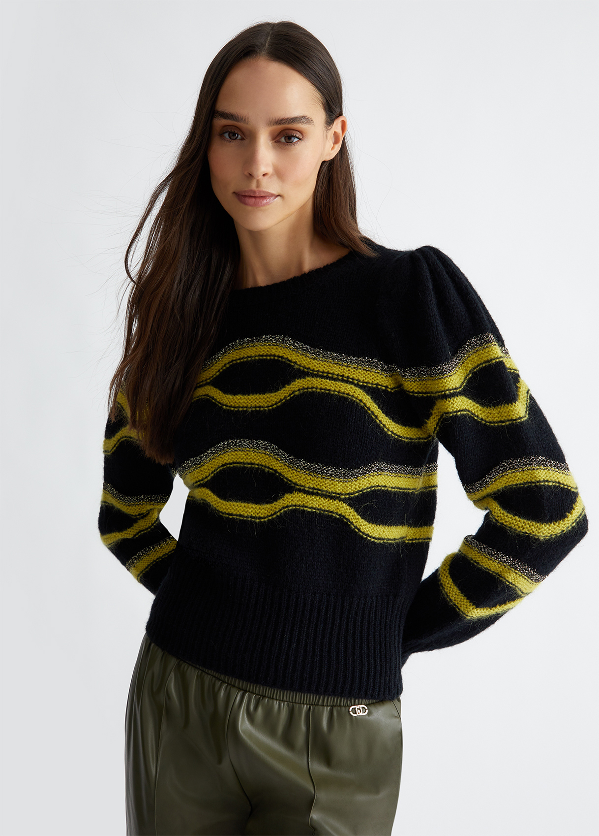 Liujo Damski Black/Yellow Liu Jo Alpaca-Blend Jacquard Sweater Duży