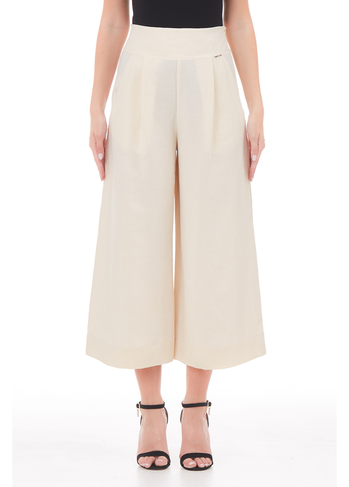 Liujo Pantalon Cropped En Lin Mélangé