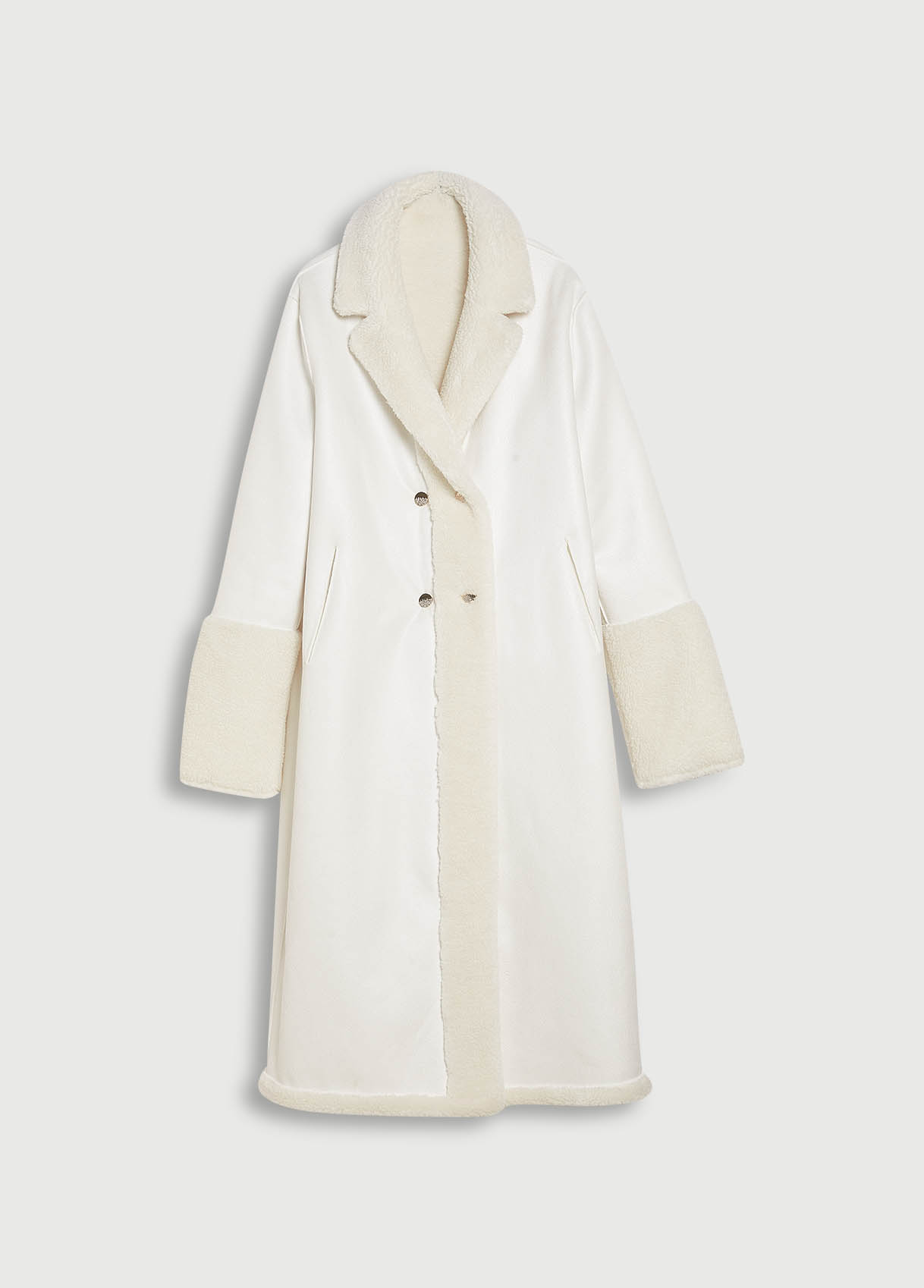 Reversible teddy and coated fabric coat