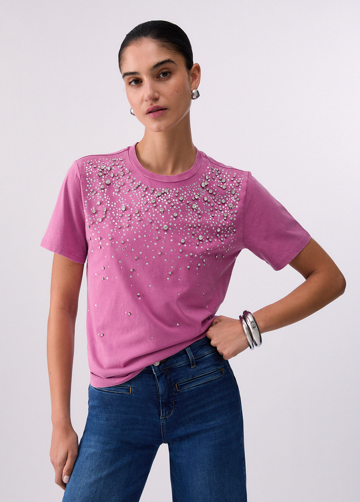 Liu Jo Donna Rosa T-Shirt Con Castoni Gioiello