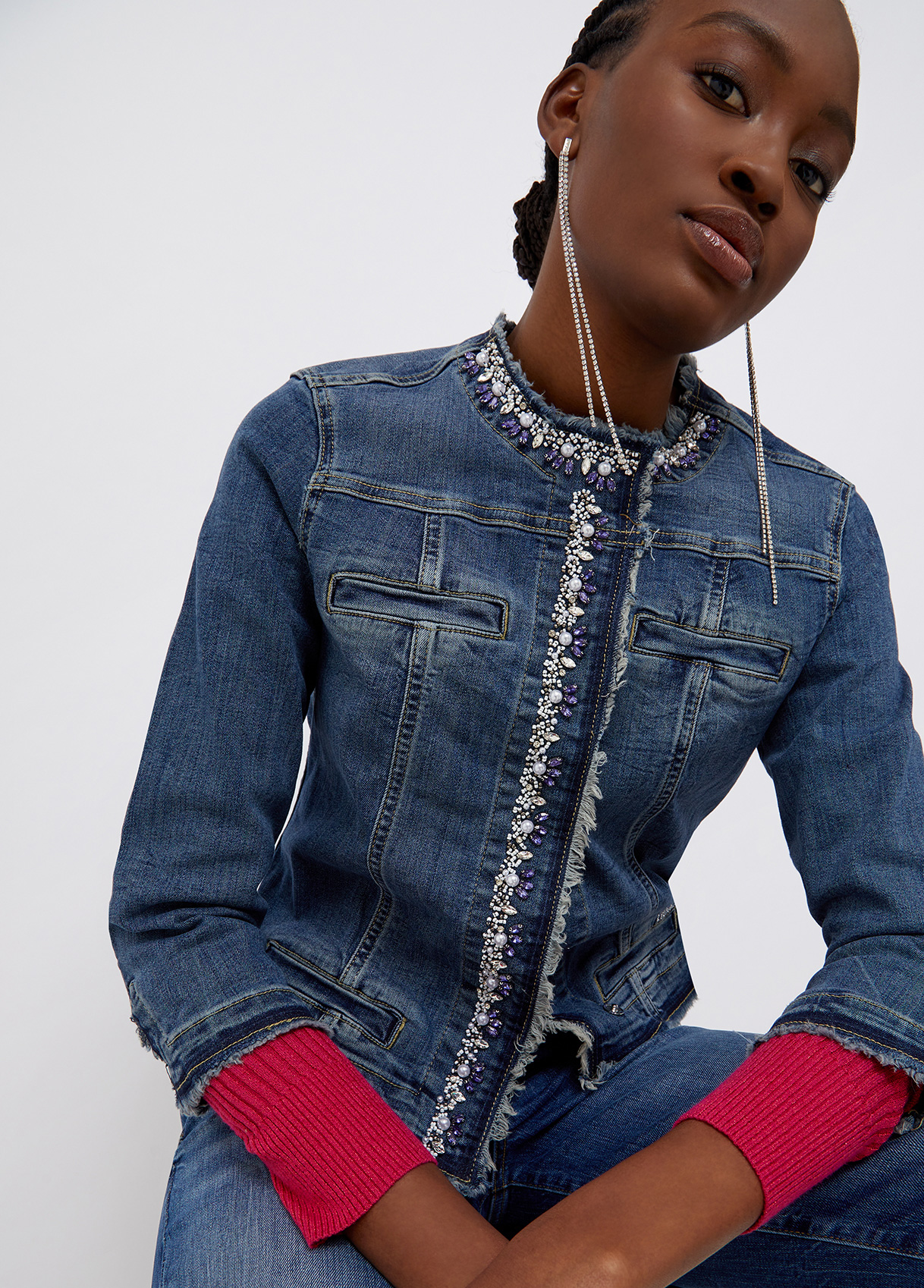 Denim jacket with appliqués