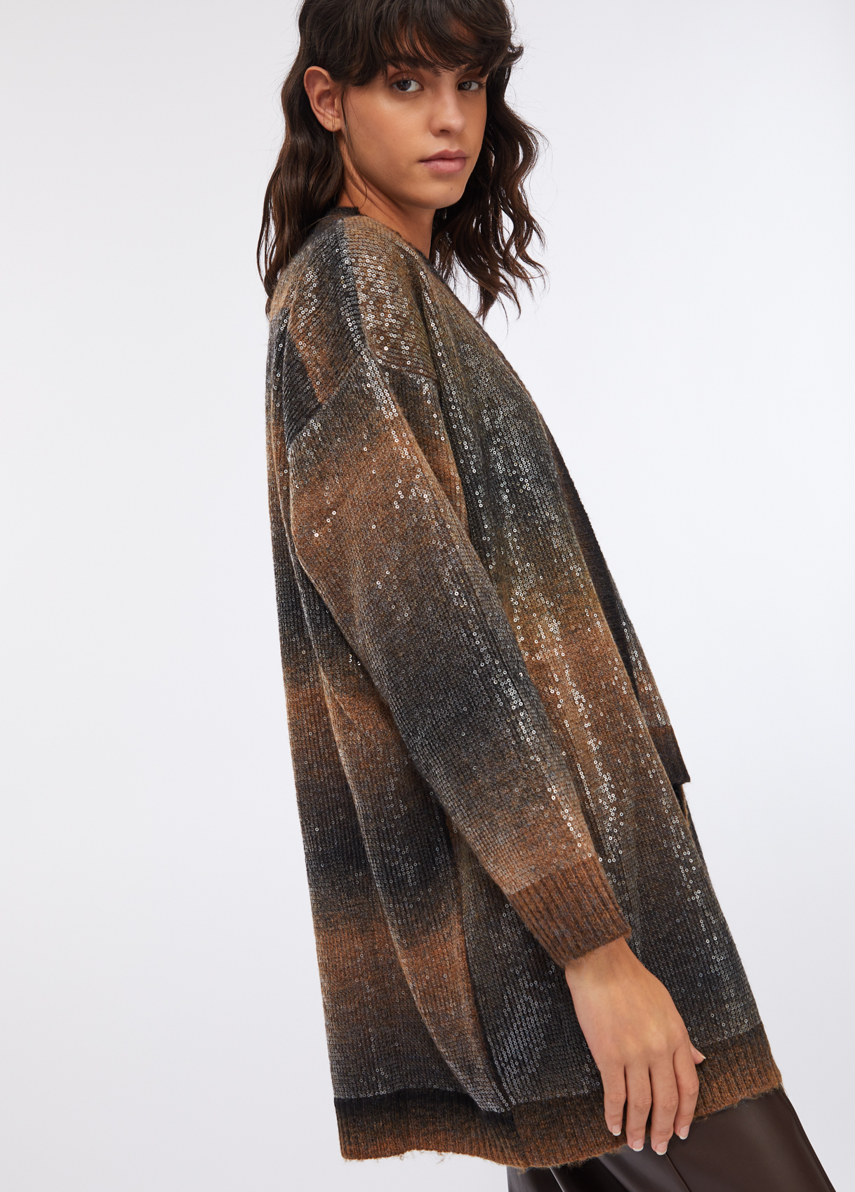 Longline cardigan with sequins colour brown | Liu Jo