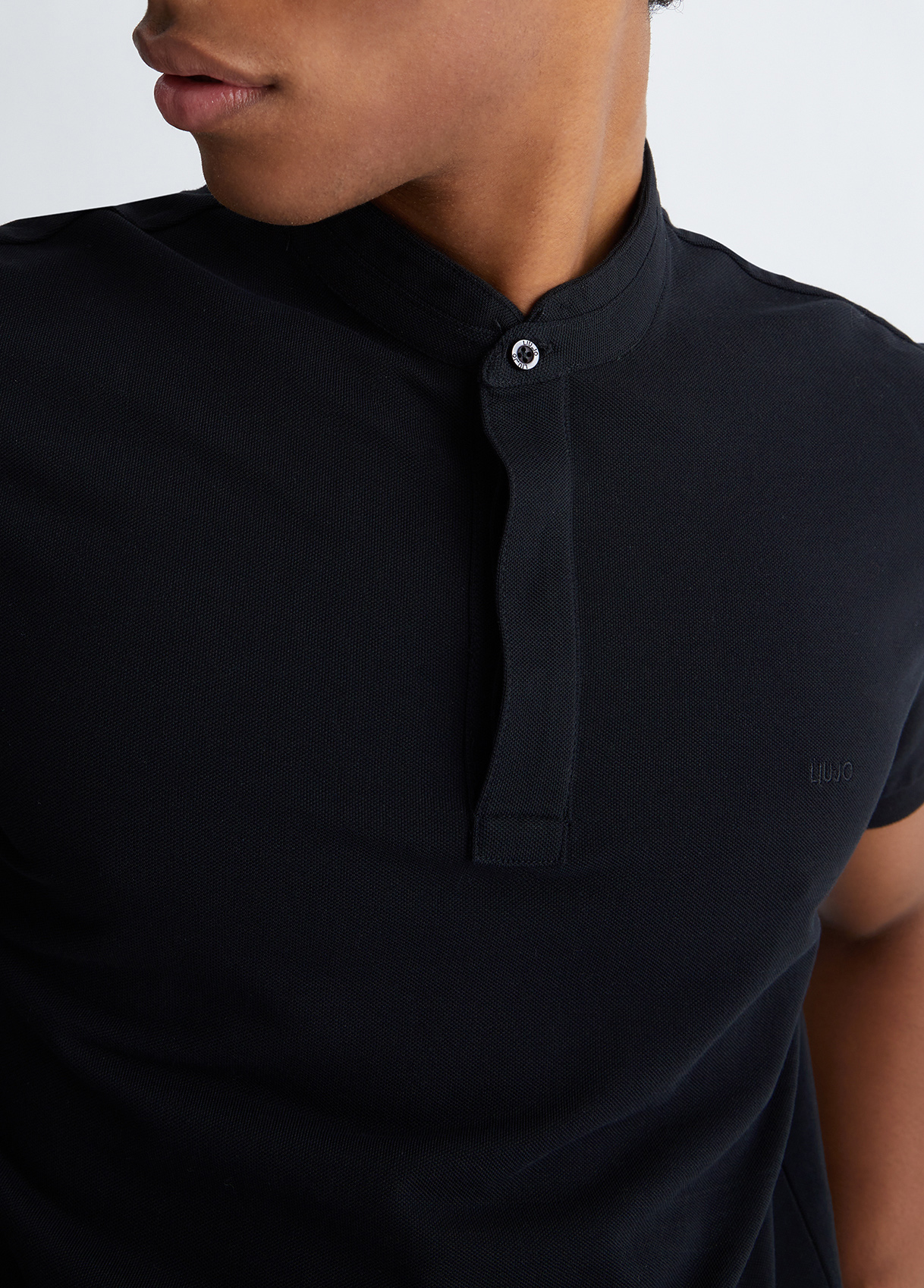 chinese collar polo black