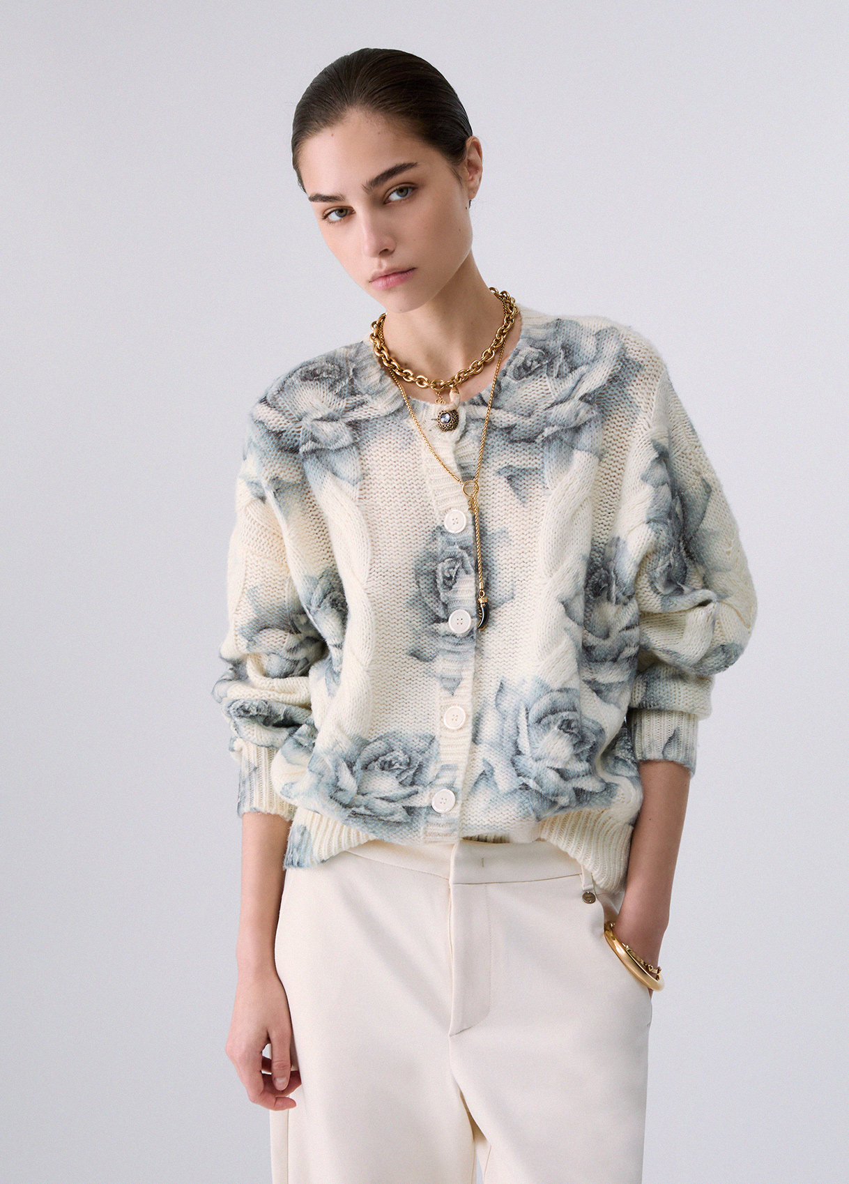 Liu Jo Wool Cardigan With Rose Print