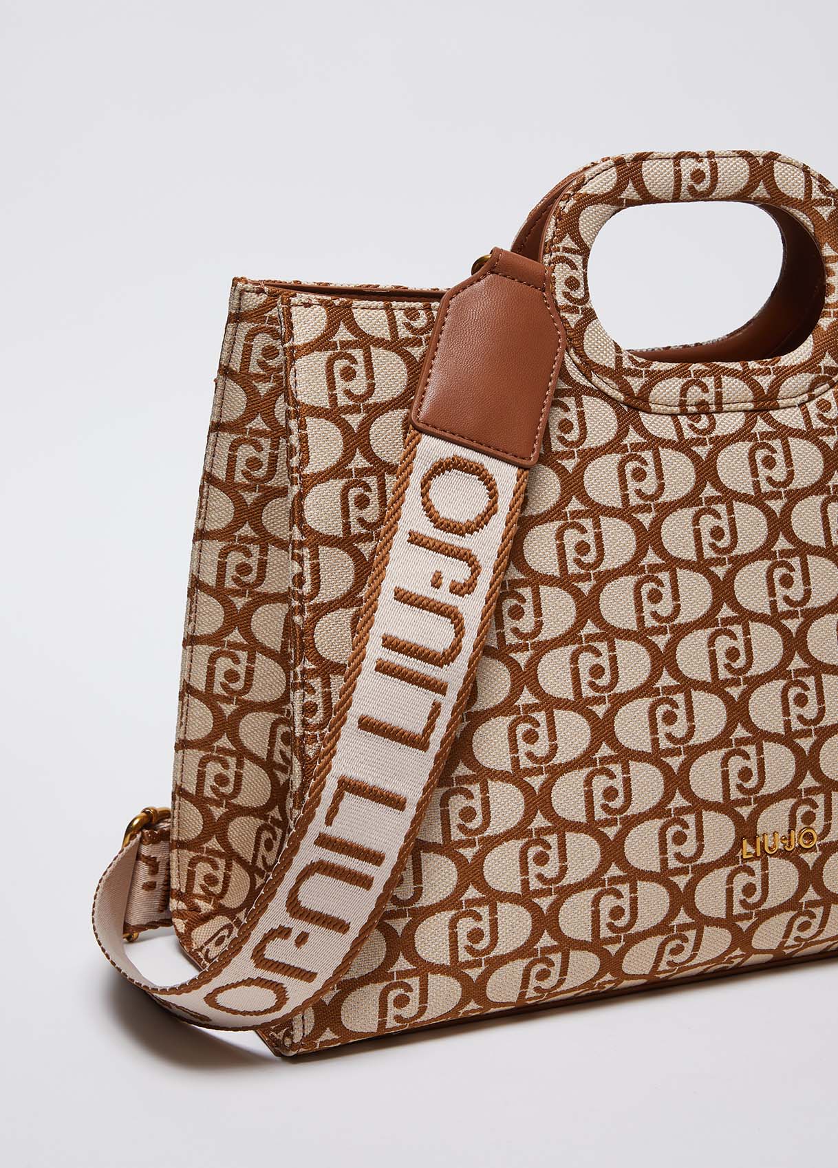 Large jacquard shopping bag with logo colour brown | Liu Jo