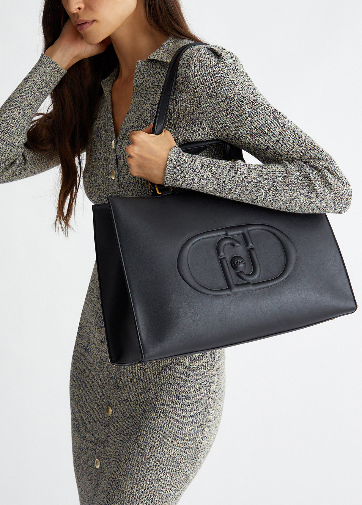 Shopping tote with monogram logo colour black | Liu Jo