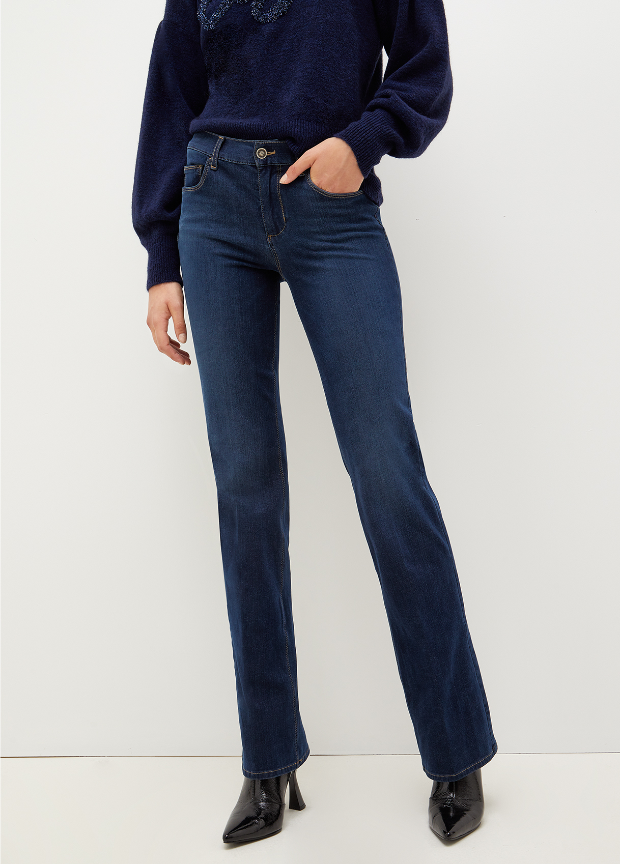 Stretch denim boot cut jeans
