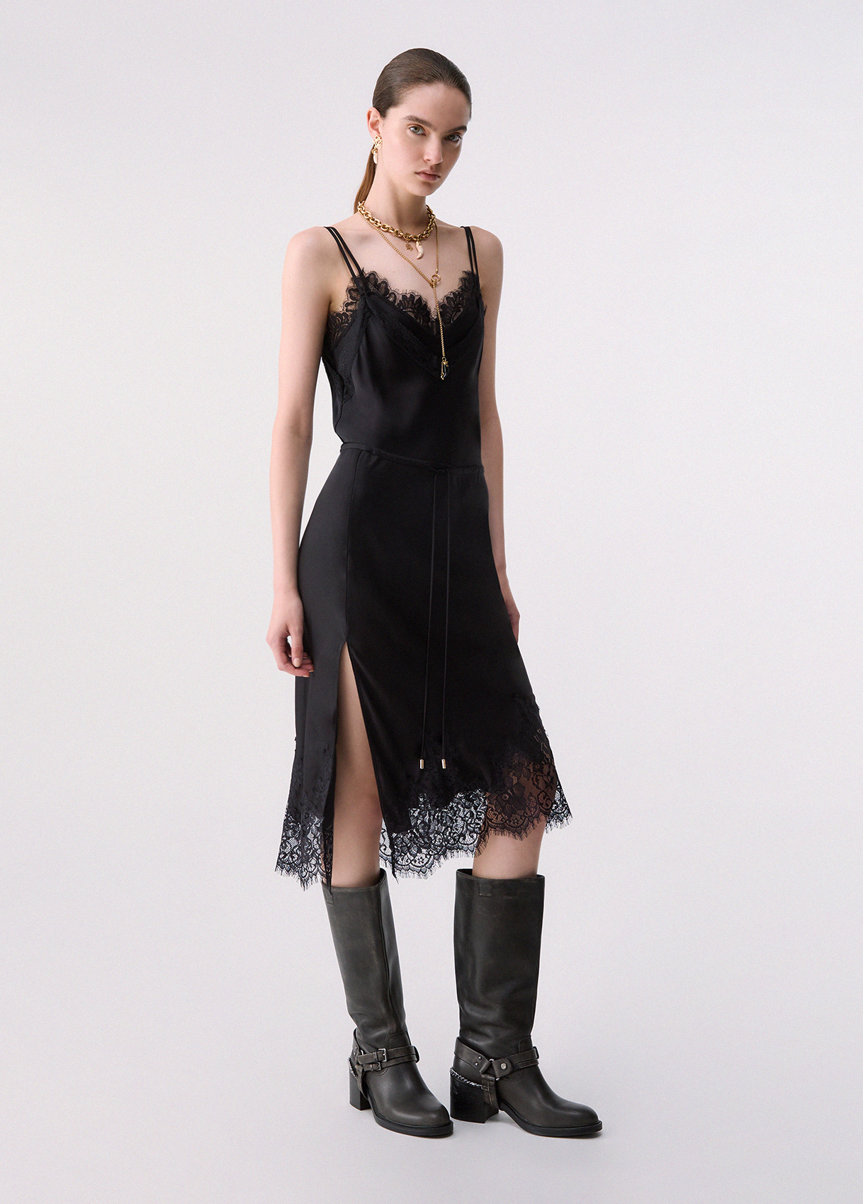 Liu Jo Robe Midi En Satin Et Dentelle Liu Jo Robe Midi En Satin Et Dentelle